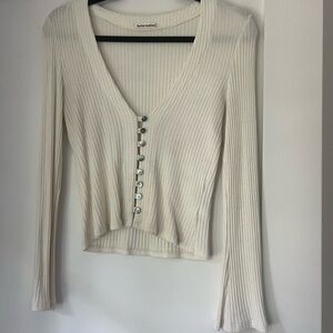 Reformation Cream Ribbed Button-Down Shirt